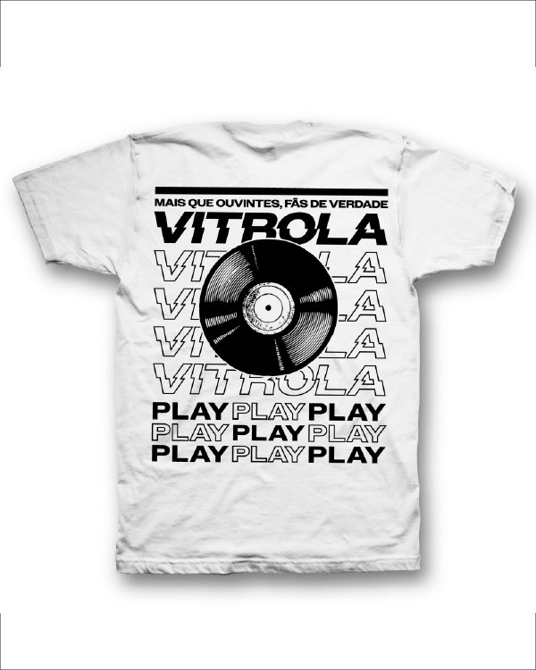 Camiseta Vitrola Play Fãs de Verdade Branca